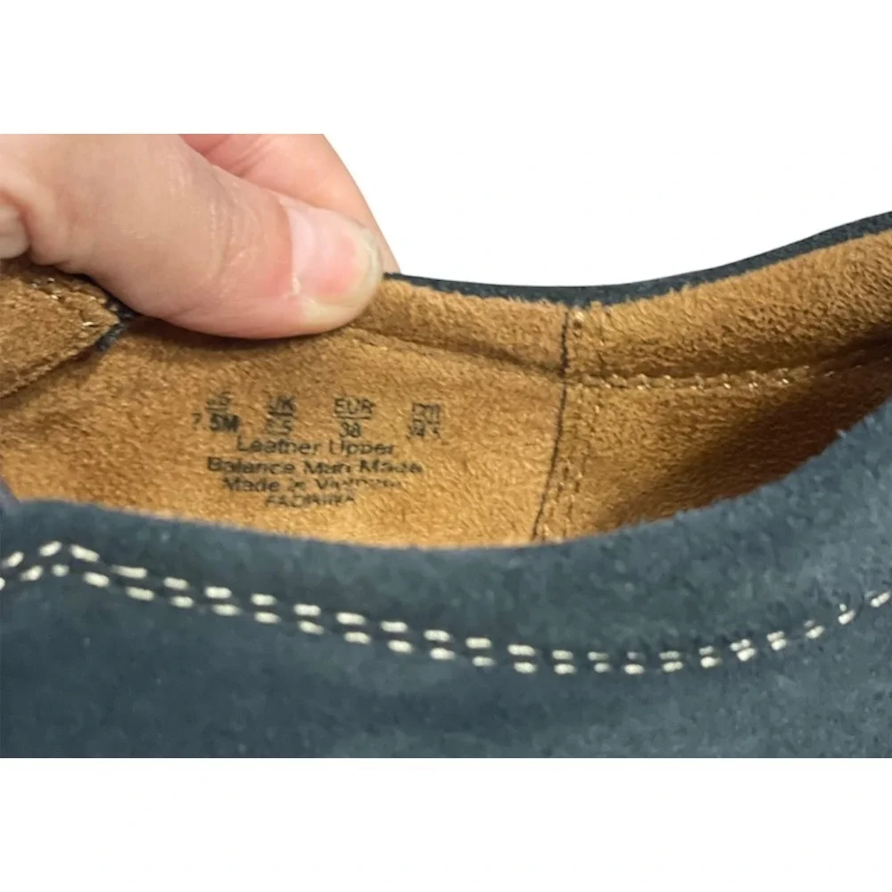 Naturalizer Womens Navy Blue Suede Slip On Loafers‎ Contrast Stitching 7.5M
